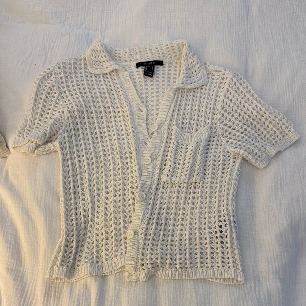 Forever 21 Ivory Open-Knit Sweater